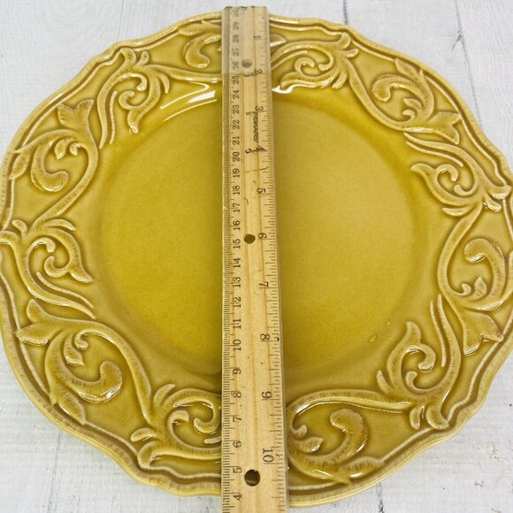 Chris Madden JC Penny CORVELLA GOLD  Emboss Scroll Stoneware Dinner Plate Set 4 - Picture 11 of 16
